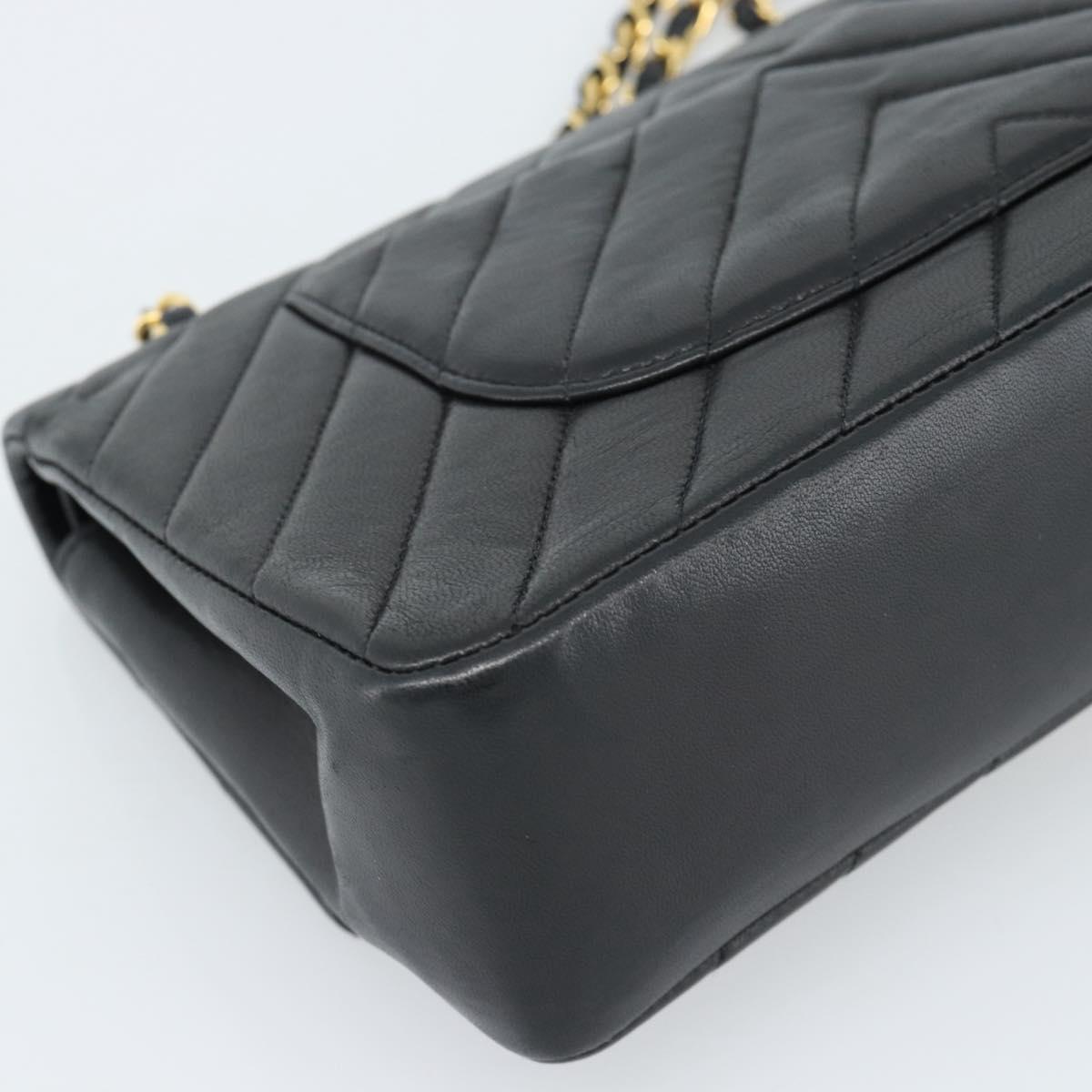 CHANEL V stitch Chain Shoulder Bag Lamb Skin Black Gold CC Auth 189090M