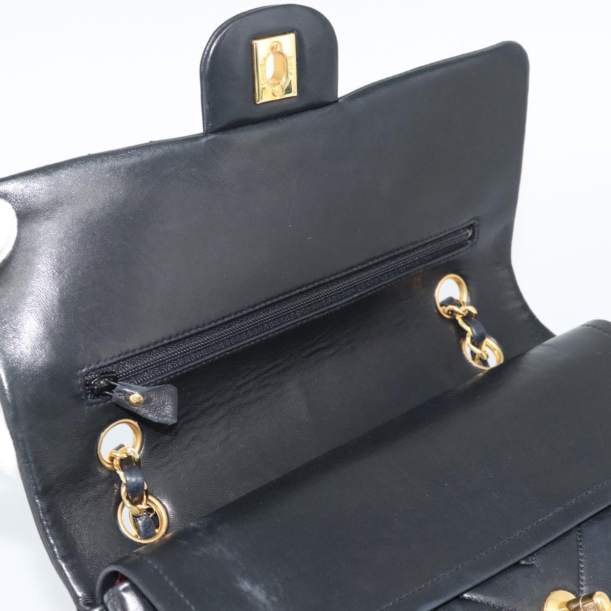 CHANEL V stitch Chain Shoulder Bag Lamb Skin Black Gold CC Auth 189090M