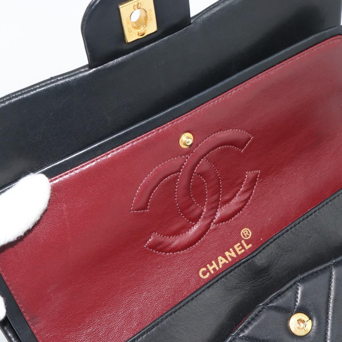 CHANEL V stitch Chain Shoulder Bag Lamb Skin Black Gold CC Auth 189090M
