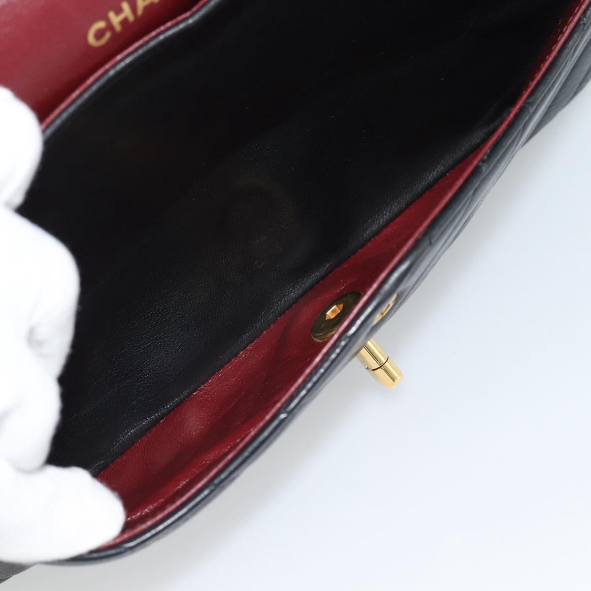 CHANEL V stitch Chain Shoulder Bag Lamb Skin Black Gold CC Auth 189090M