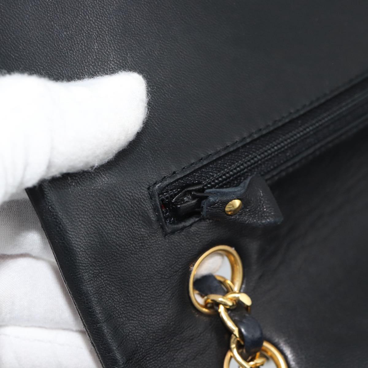CHANEL V stitch Chain Shoulder Bag Lamb Skin Black Gold CC Auth 189090M