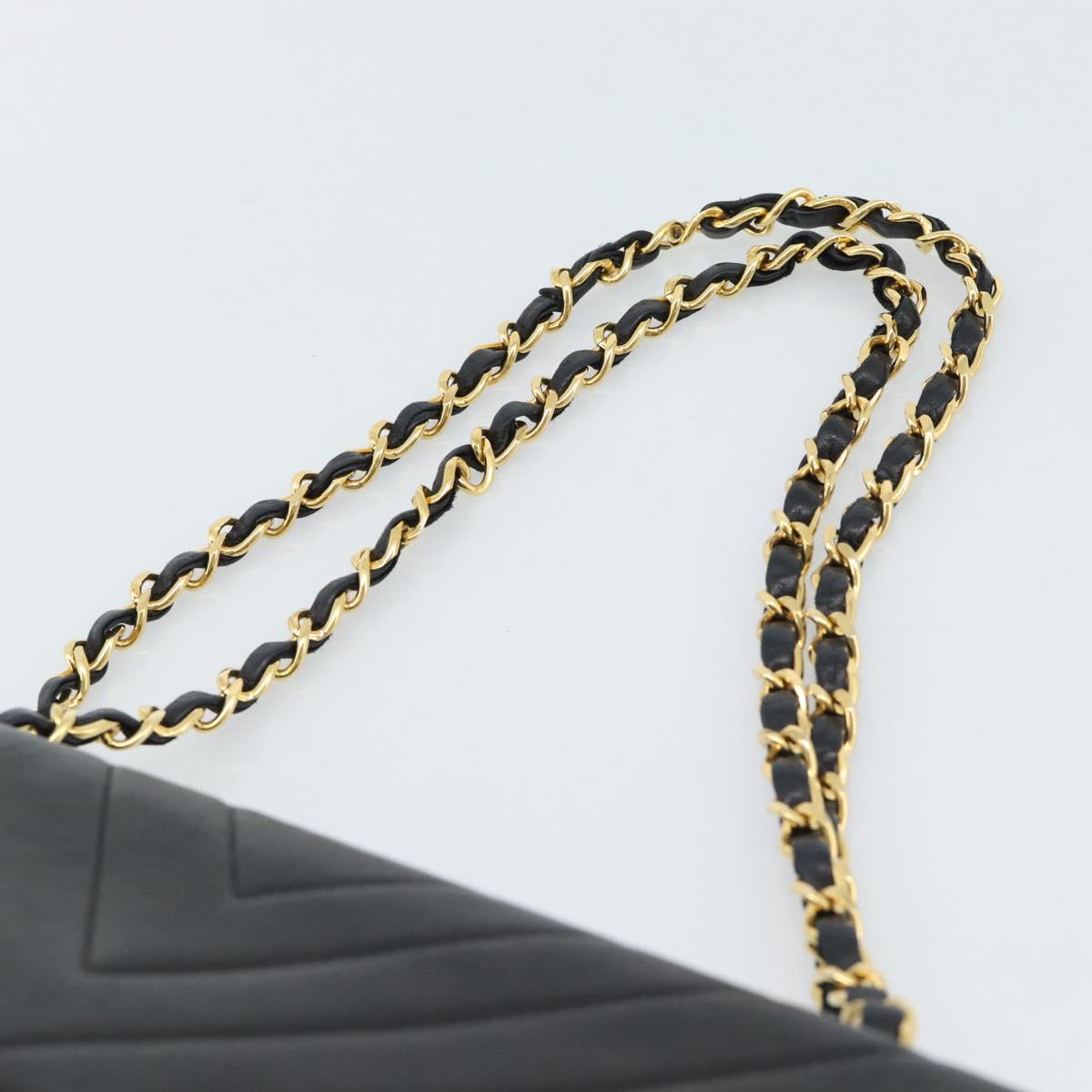CHANEL V stitch Chain Shoulder Bag Lamb Skin Black Gold CC Auth 189090M