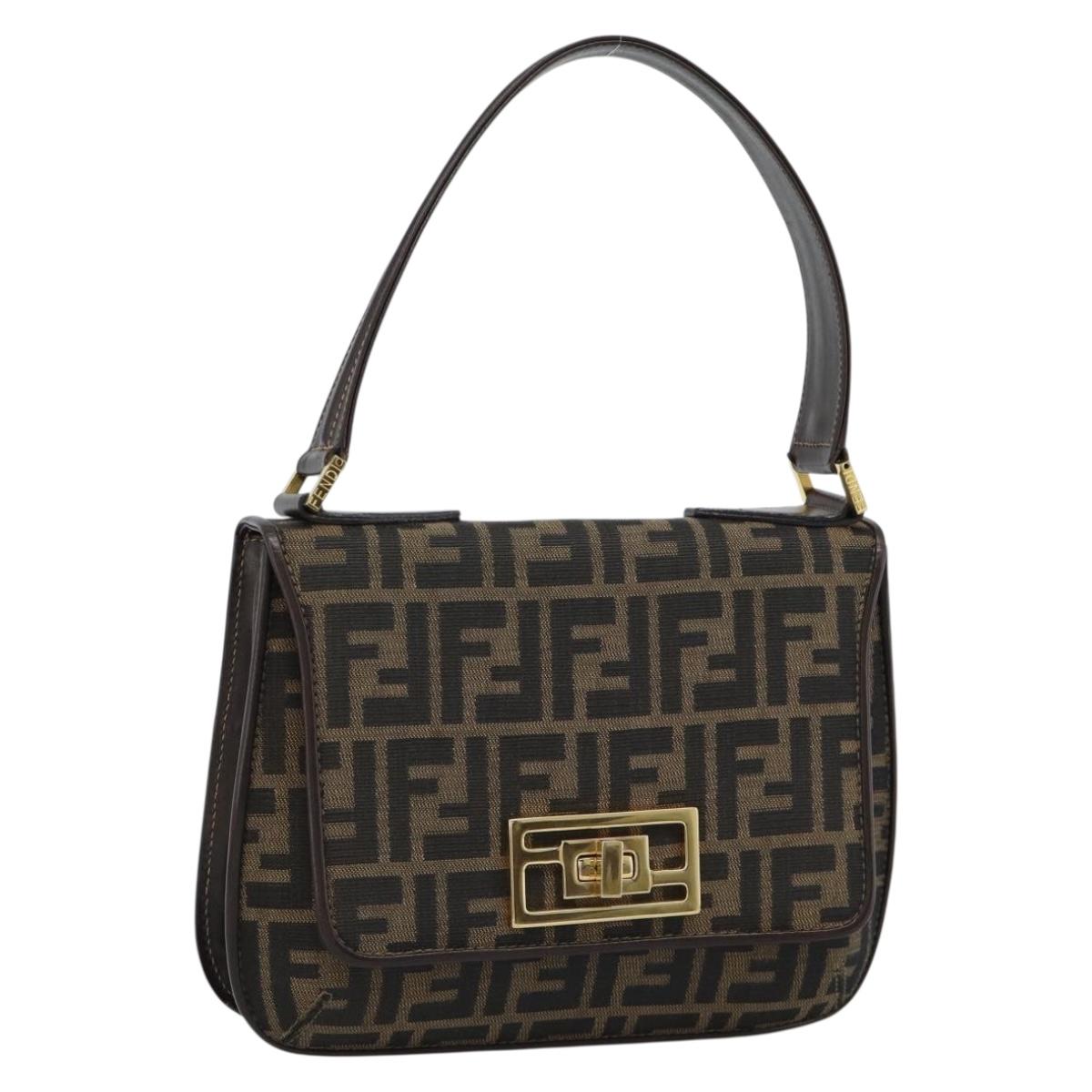 FENDI Zucca Canvas Shoulder Bag Black Brown Auth 189091SV