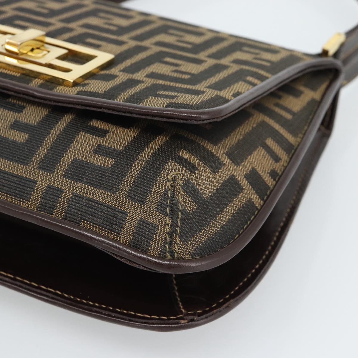FENDI Zucca Canvas Shoulder Bag Black Brown Auth 189091SV