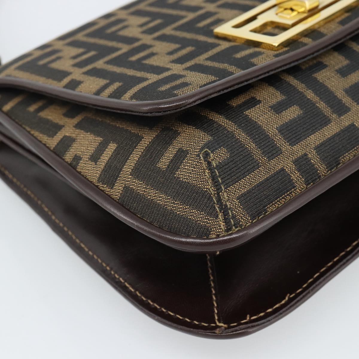 FENDI Zucca Canvas Shoulder Bag Black Brown Auth 189091SV