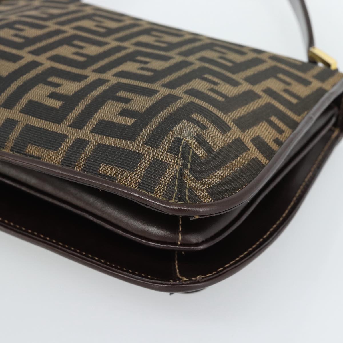 FENDI Zucca Canvas Shoulder Bag Black Brown Auth 189091SV