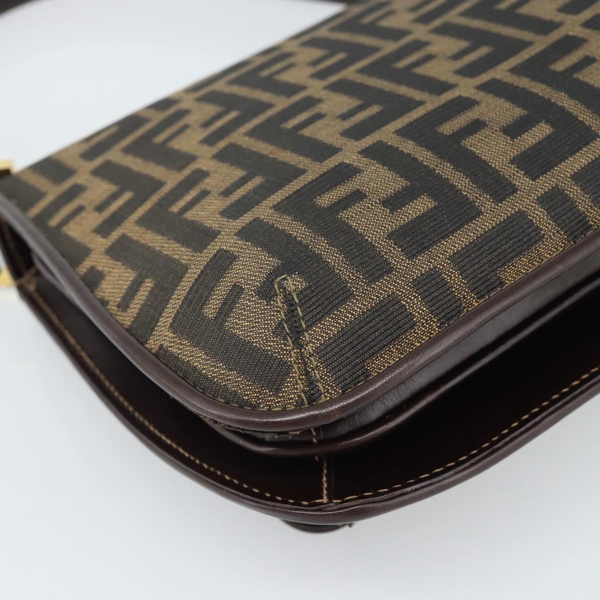 FENDI Zucca Canvas Shoulder Bag Black Brown Auth 189091SV