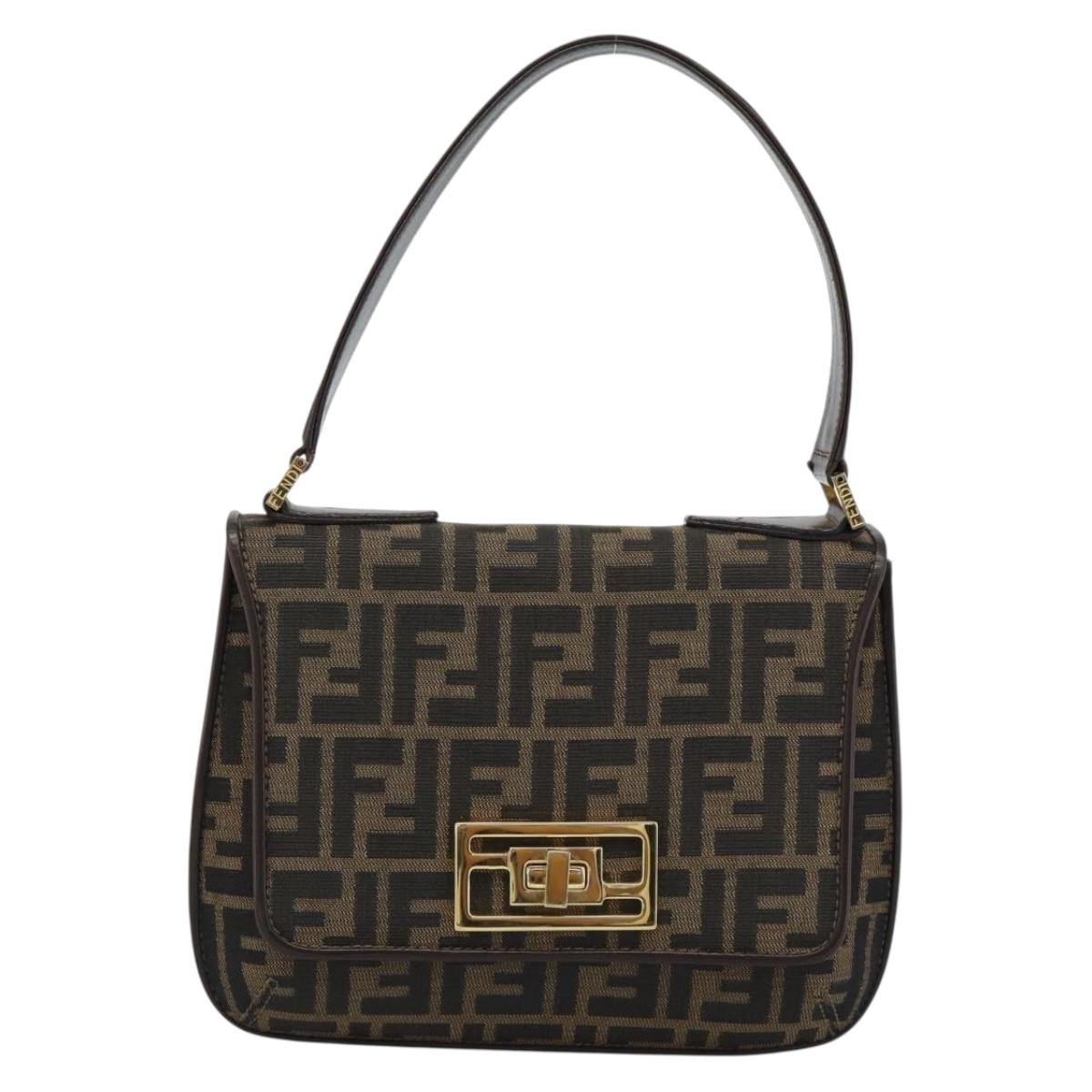 FENDI Zucca Canvas Shoulder Bag Black Brown Auth 189091SV