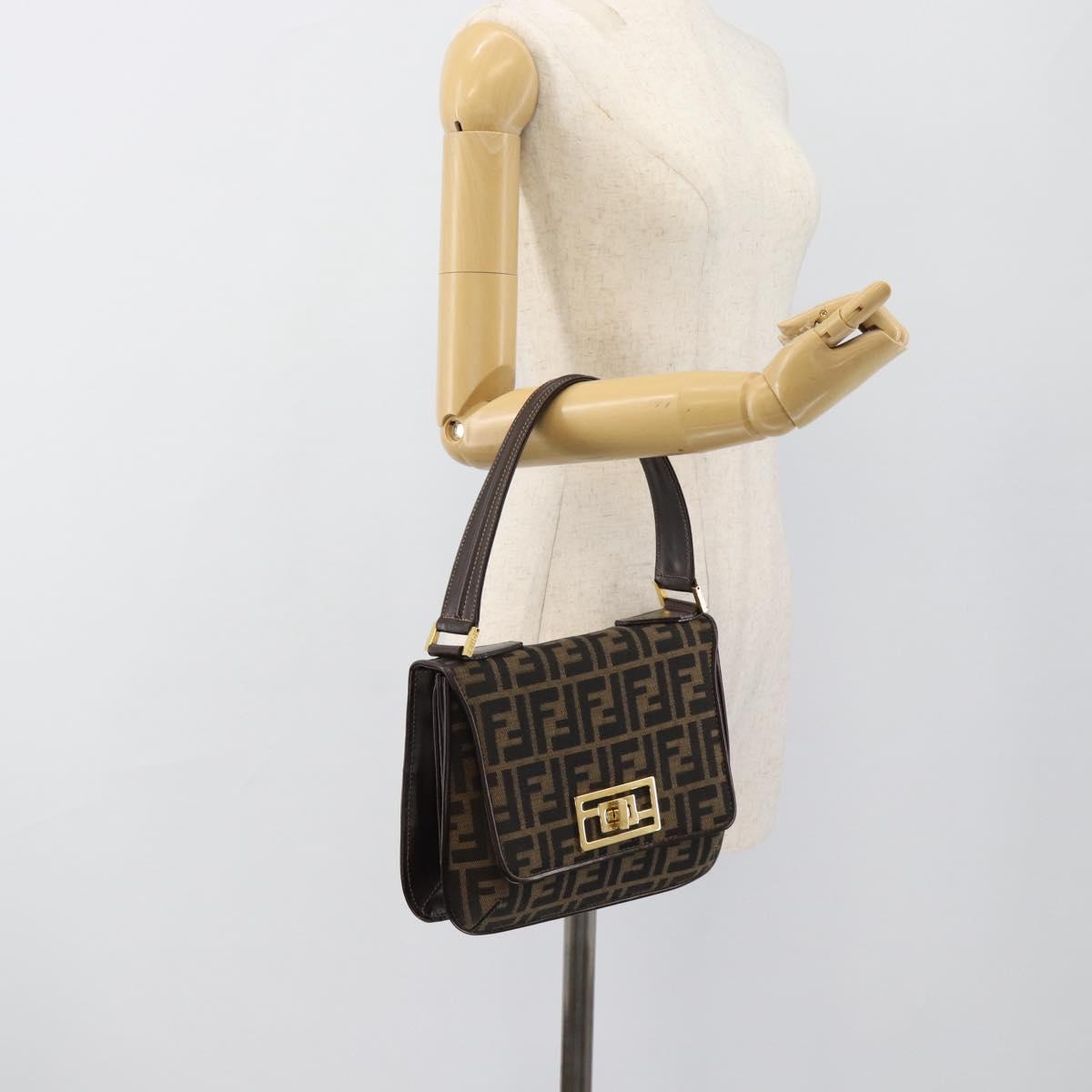 FENDI Zucca Canvas Shoulder Bag Black Brown Auth 189091SV