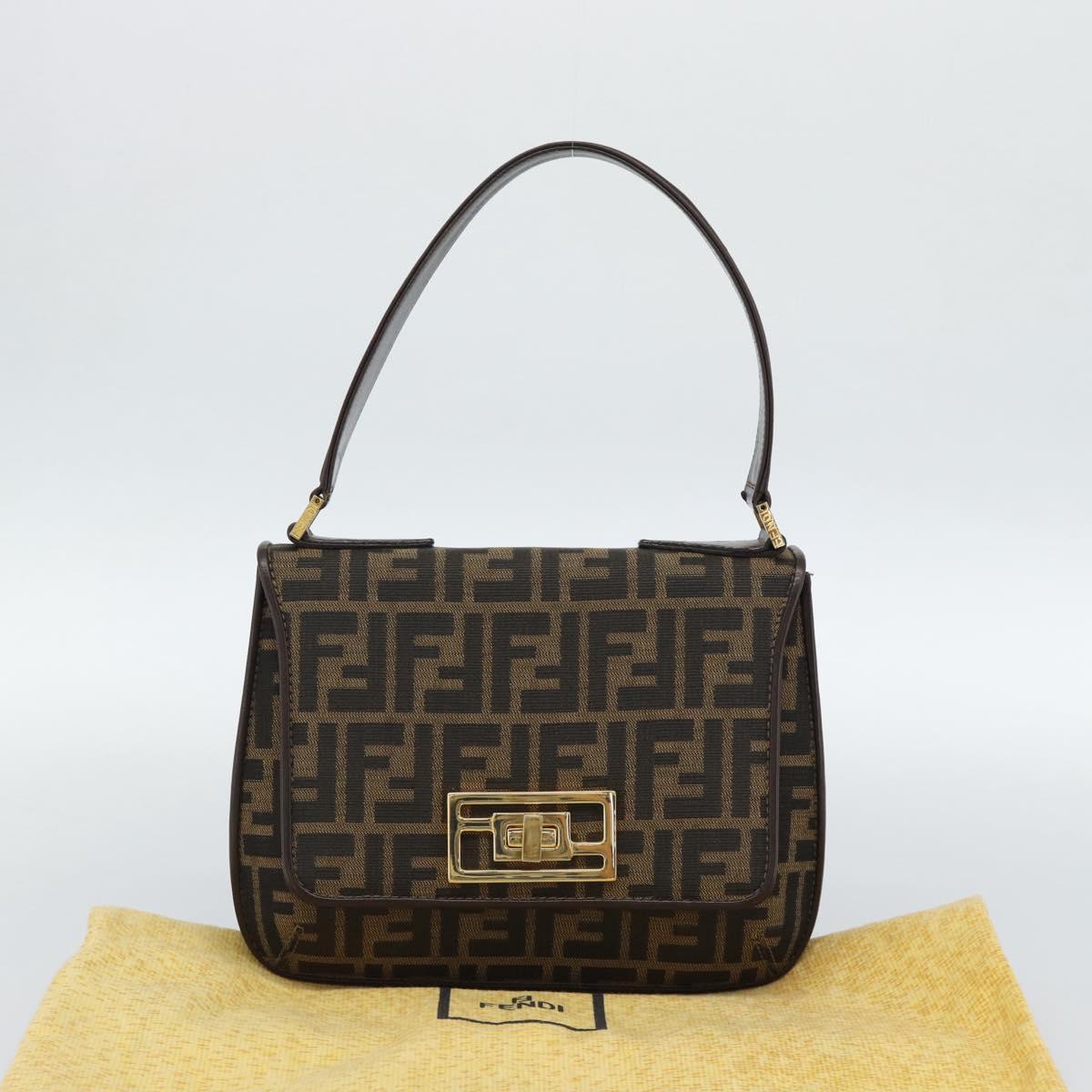 FENDI Zucca Canvas Shoulder Bag Black Brown Auth 189091SV