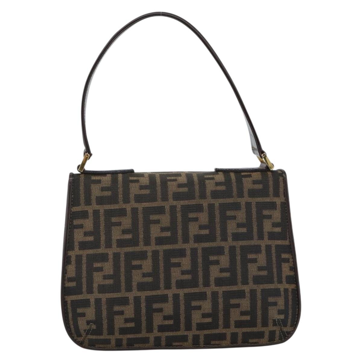FENDI Zucca Canvas Shoulder Bag Black Brown Auth 189091SV