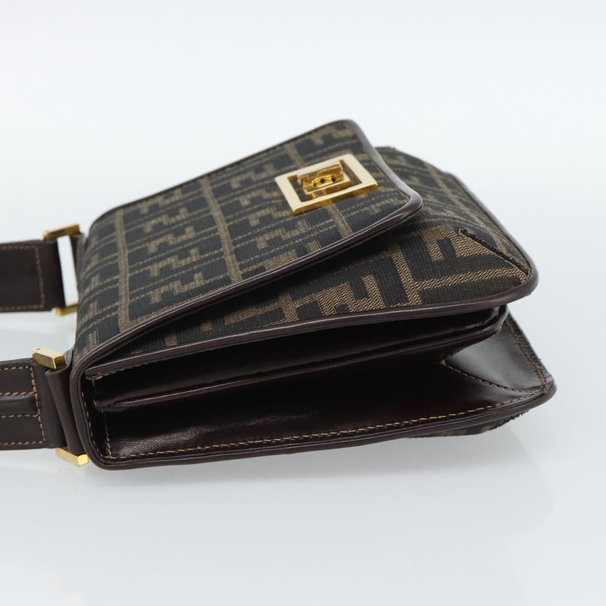 FENDI Zucca Canvas Shoulder Bag Black Brown Auth 189091SV