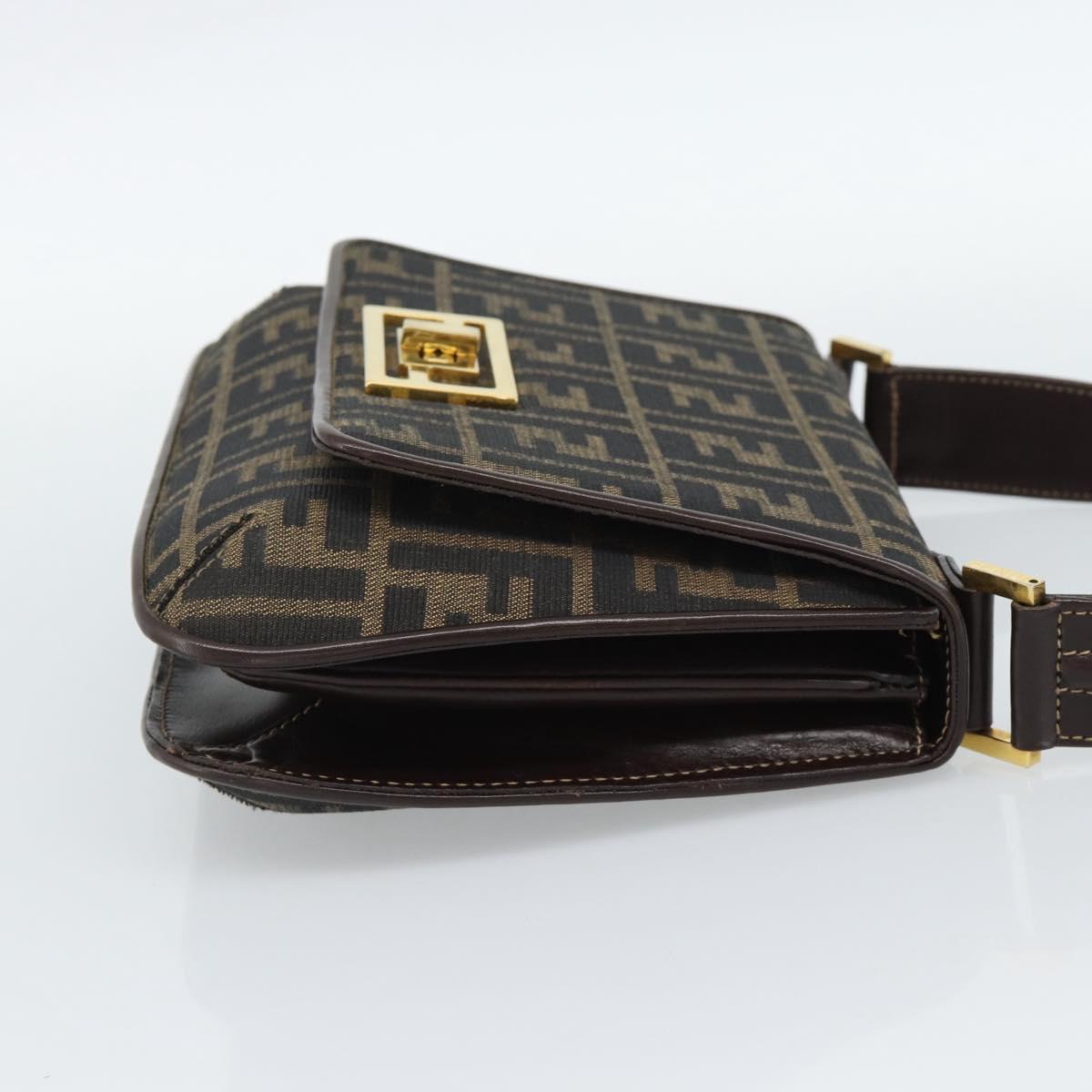 FENDI Zucca Canvas Shoulder Bag Black Brown Auth 189091SV