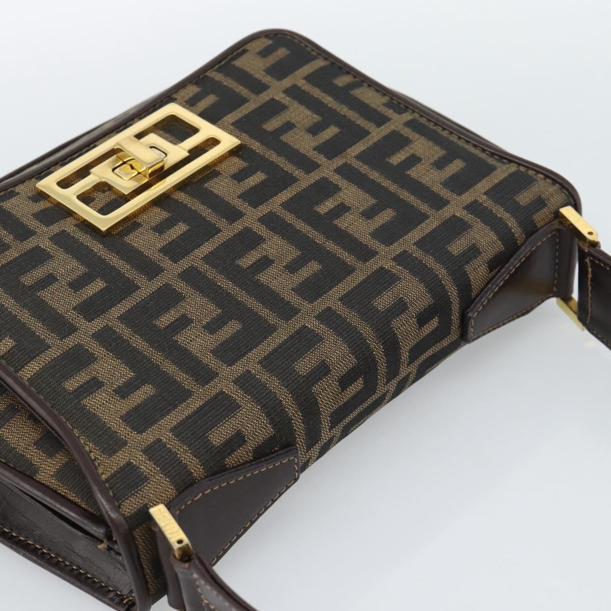 FENDI Zucca Canvas Shoulder Bag Black Brown Auth 189091SV