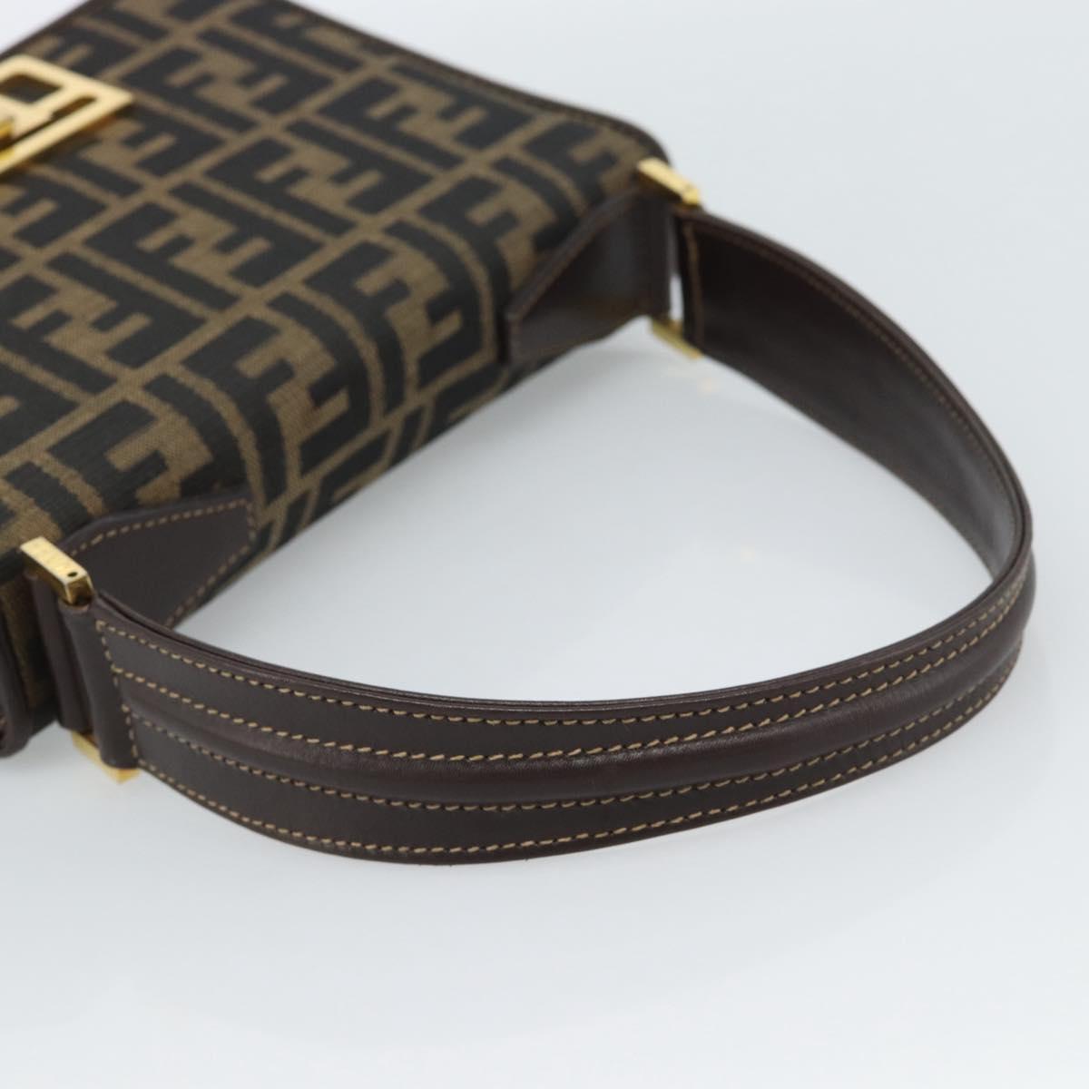 FENDI Zucca Canvas Shoulder Bag Black Brown Auth 189091SV