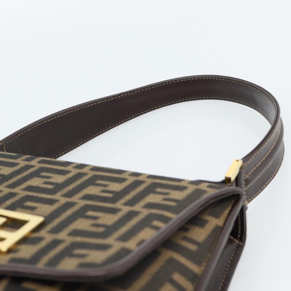 FENDI Zucca Canvas Shoulder Bag Black Brown Auth 189091SV