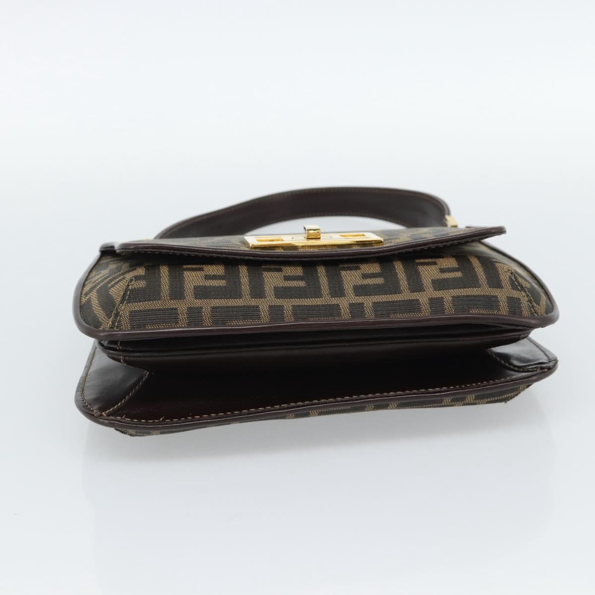 FENDI Zucca Canvas Shoulder Bag Black Brown Auth 189091SV