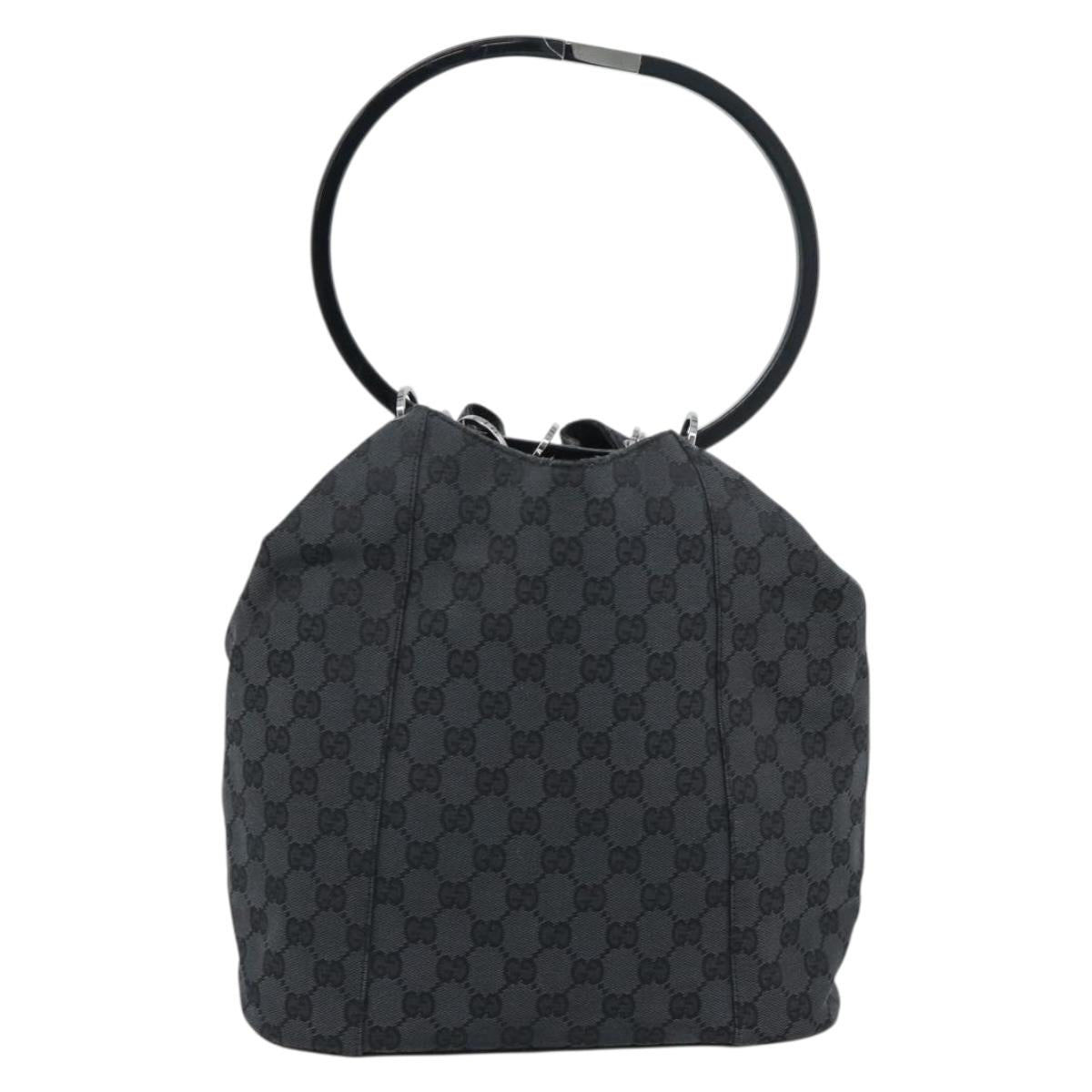 GUCCI GG Canvas Shoulder Bag Black Silver 001 3738 Auth 189092A