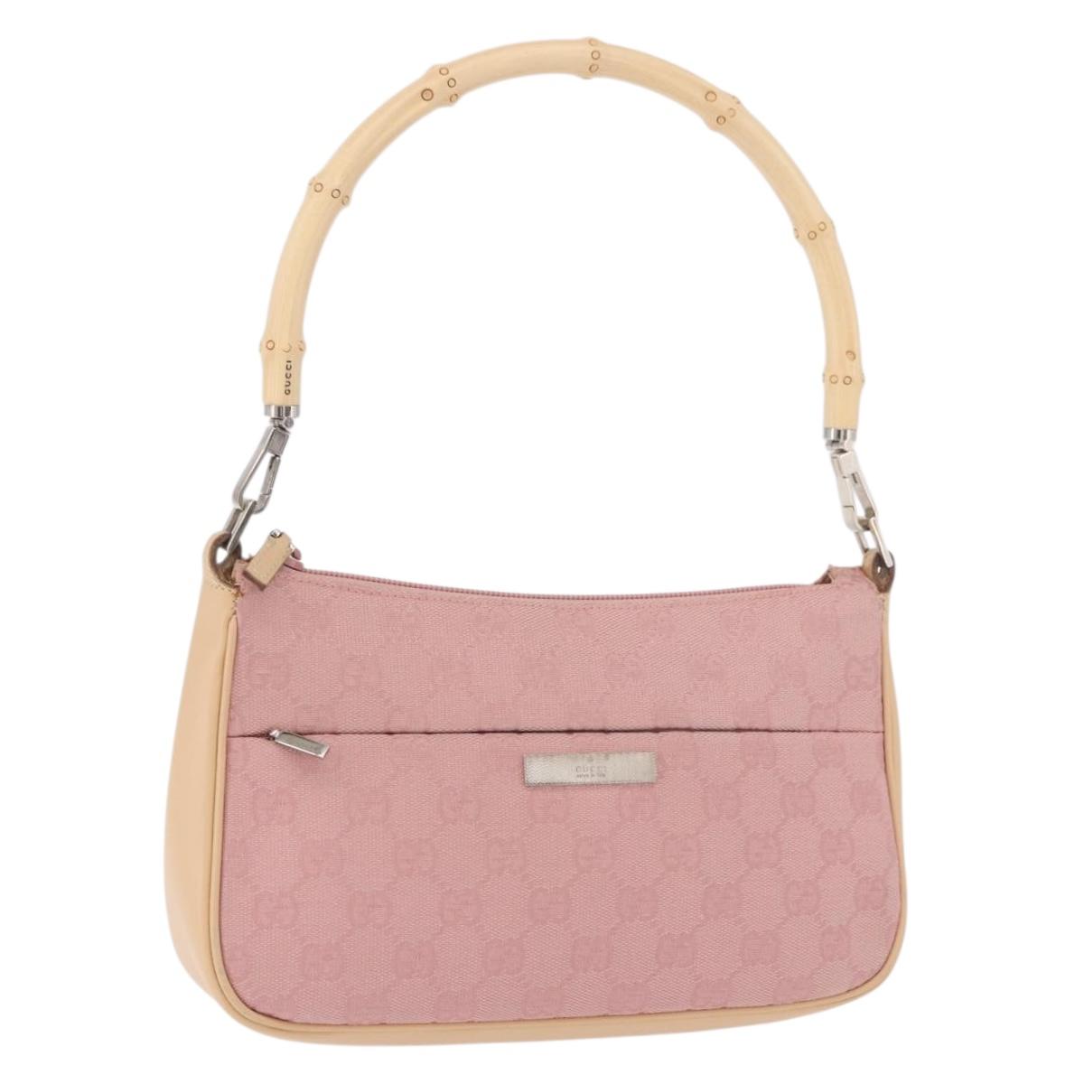 GUCCI Bamboo GG Canvas Shoulder Bag Pink Gold 001 3870 Auth 189093V