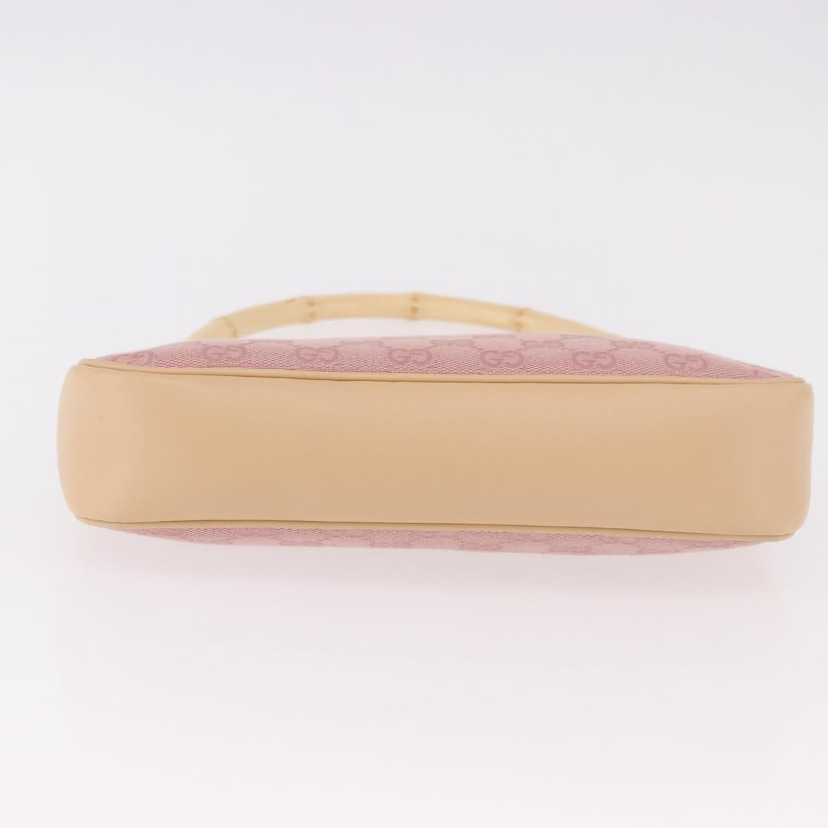 GUCCI Bamboo GG Canvas Shoulder Bag Pink Gold 001 3870 Auth 189093V