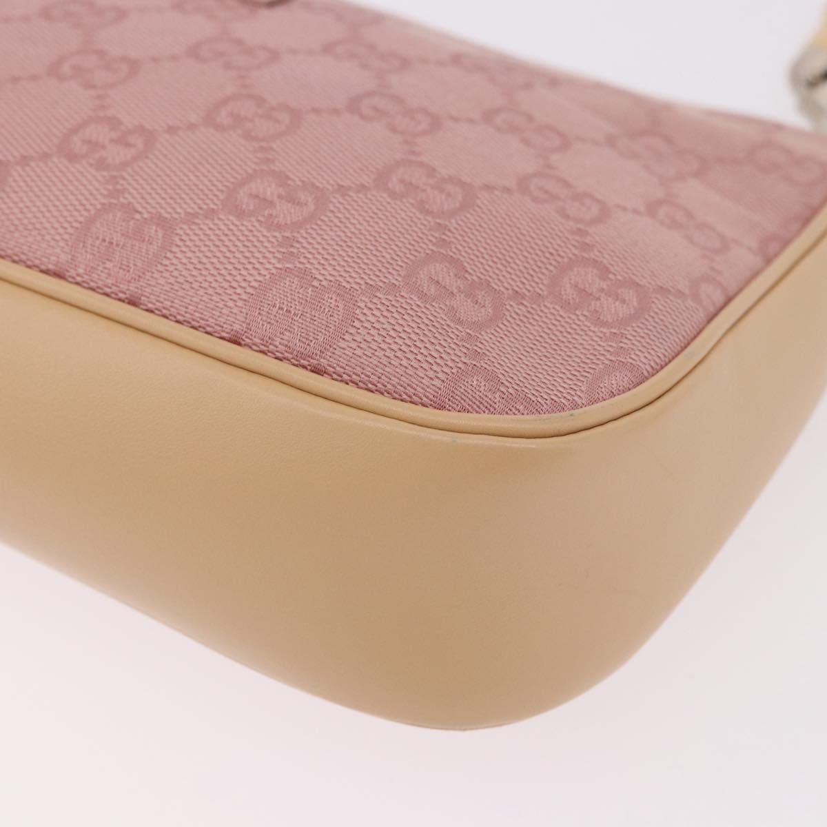 GUCCI Bamboo GG Canvas Shoulder Bag Pink Gold 001 3870 Auth 189093V