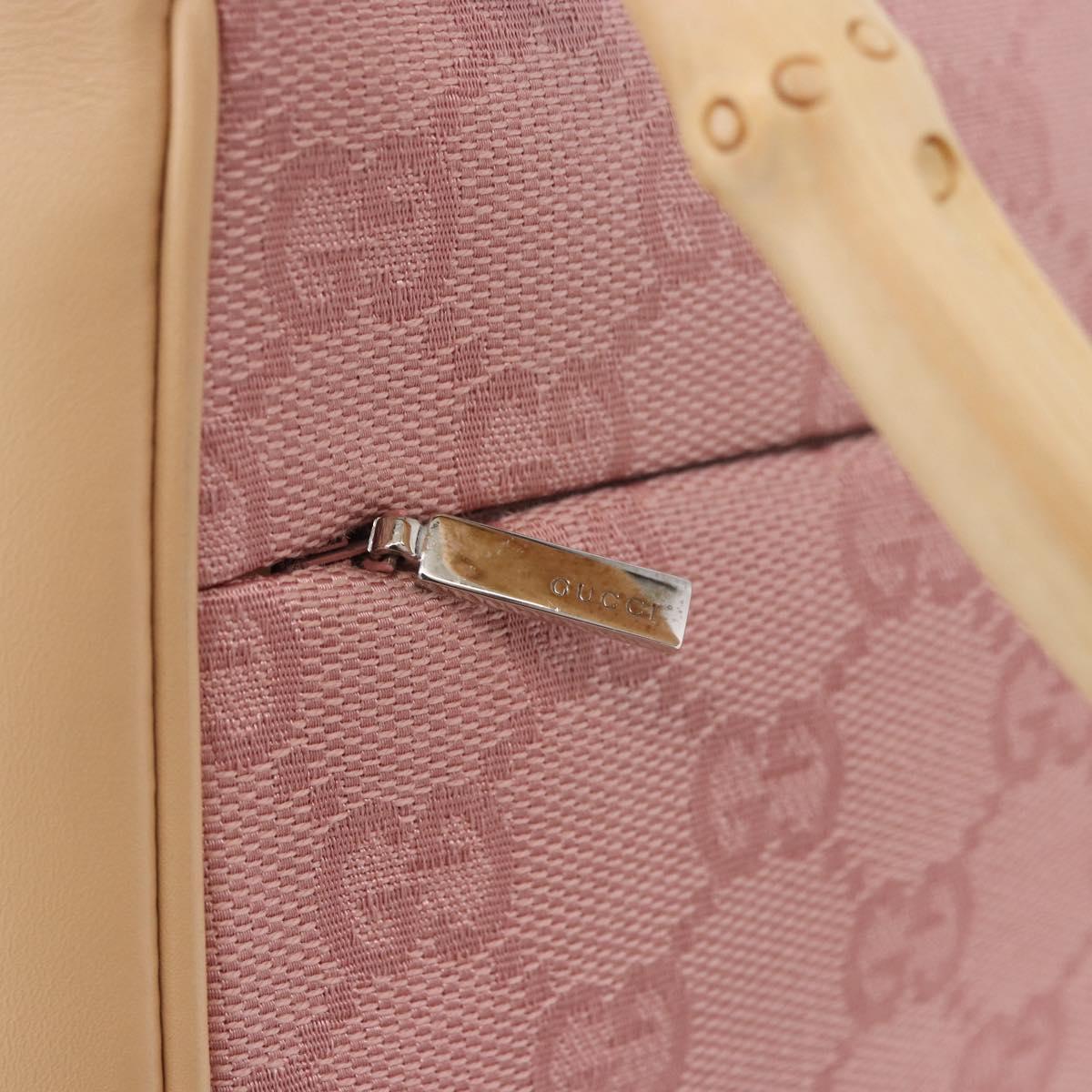 GUCCI Bamboo GG Canvas Shoulder Bag Pink Gold 001 3870 Auth 189093V