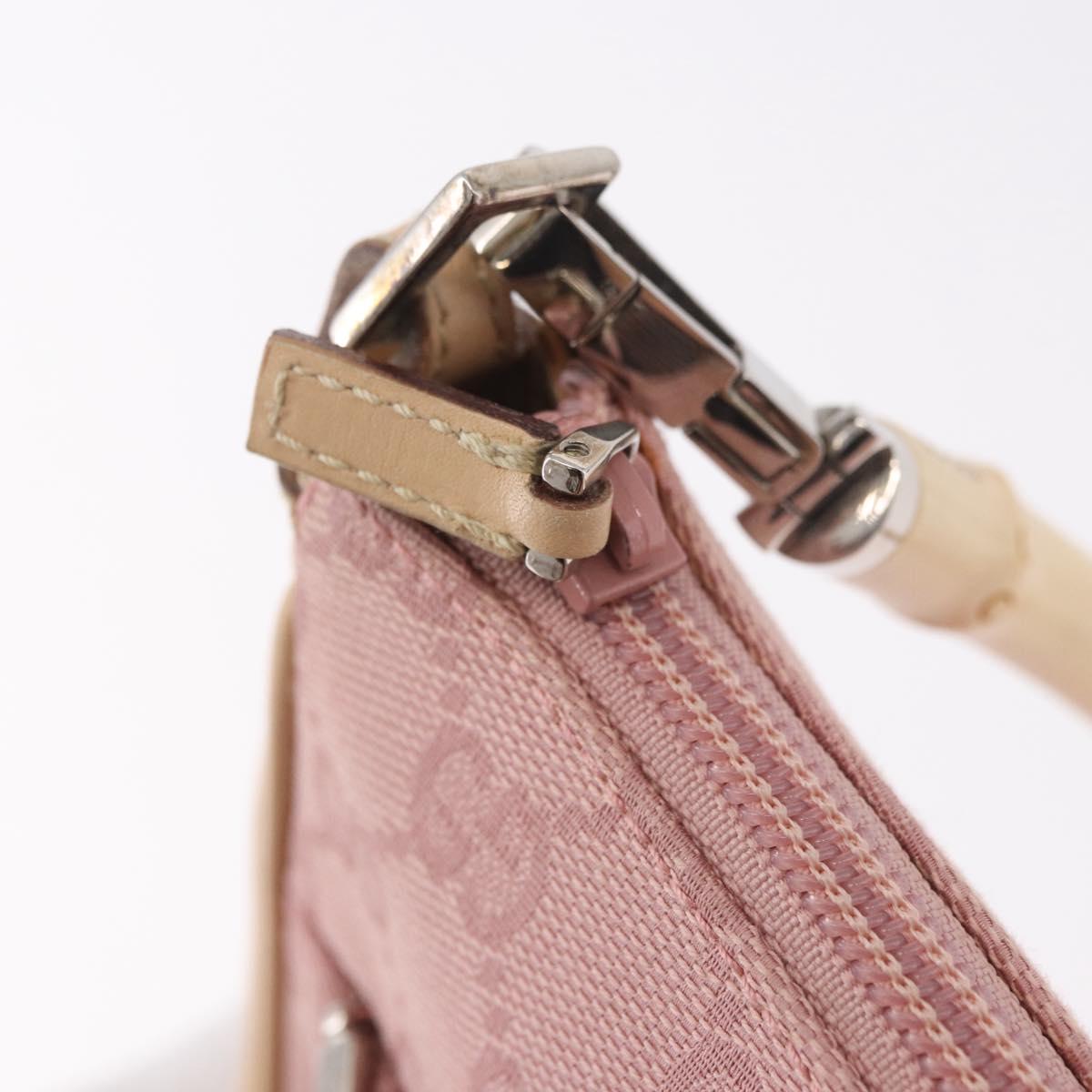 GUCCI Bamboo GG Canvas Shoulder Bag Pink Gold 001 3870 Auth 189093V