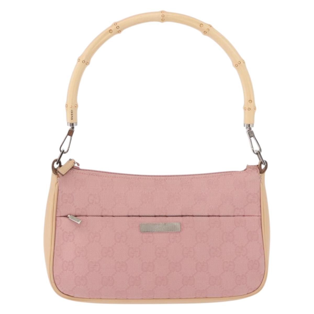 GUCCI Bamboo GG Canvas Shoulder Bag Pink Gold 001 3870 Auth 189093V