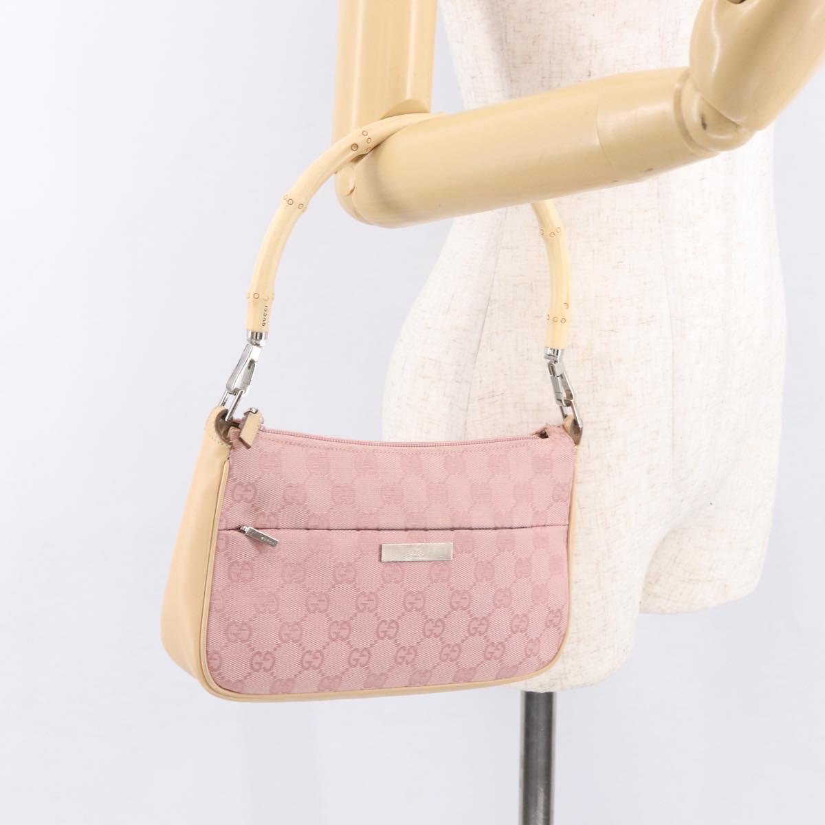 GUCCI Bamboo GG Canvas Shoulder Bag Pink Gold 001 3870 Auth 189093V