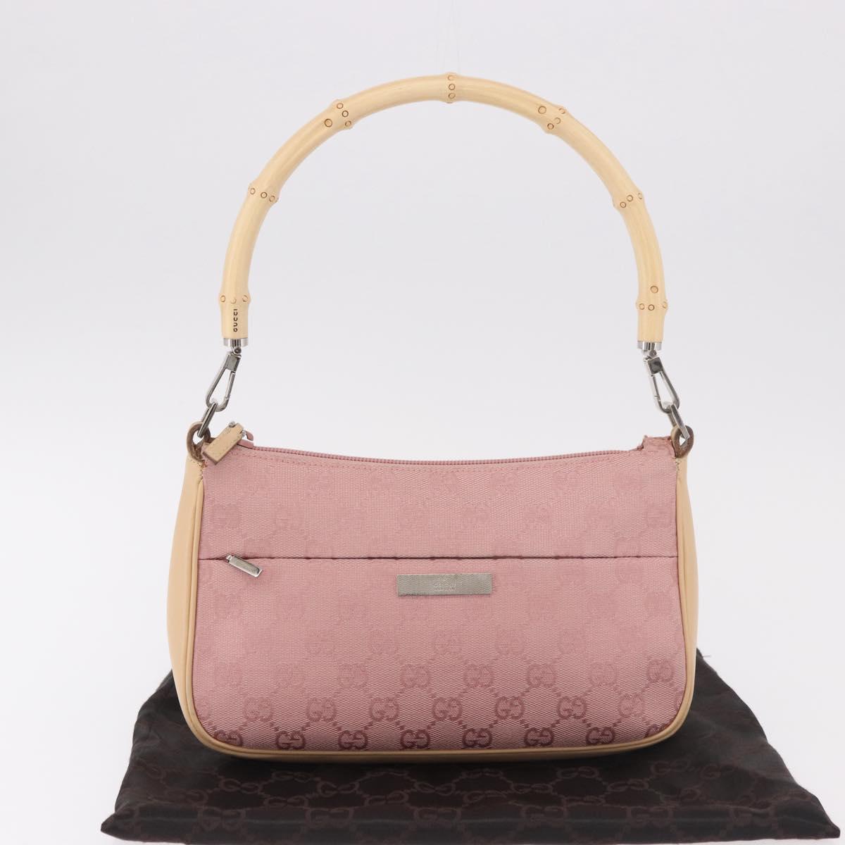GUCCI Bamboo GG Canvas Shoulder Bag Pink Gold 001 3870 Auth 189093V