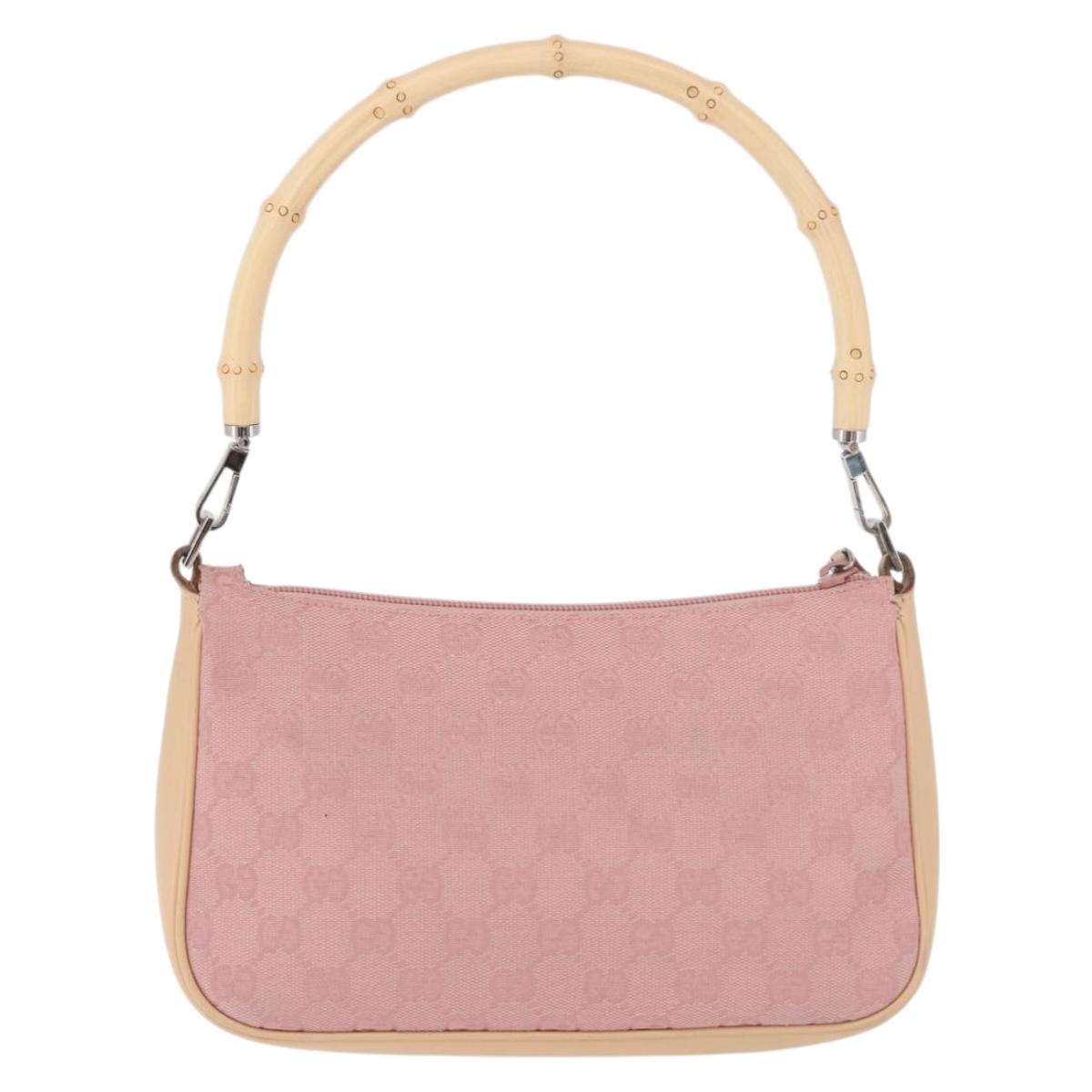 GUCCI Bamboo GG Canvas Shoulder Bag Pink Gold 001 3870 Auth 189093V
