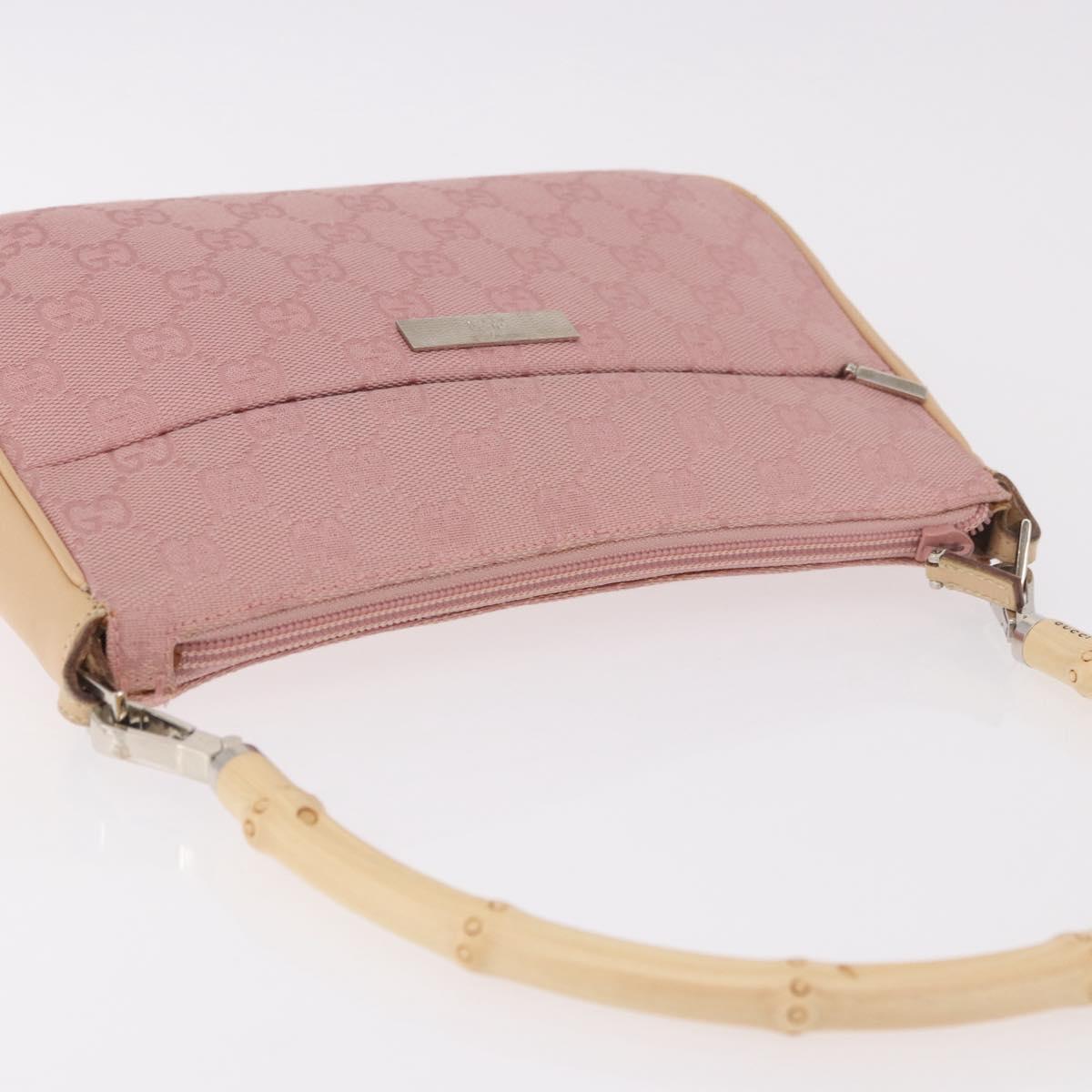 GUCCI Bamboo GG Canvas Shoulder Bag Pink Gold 001 3870 Auth 189093V