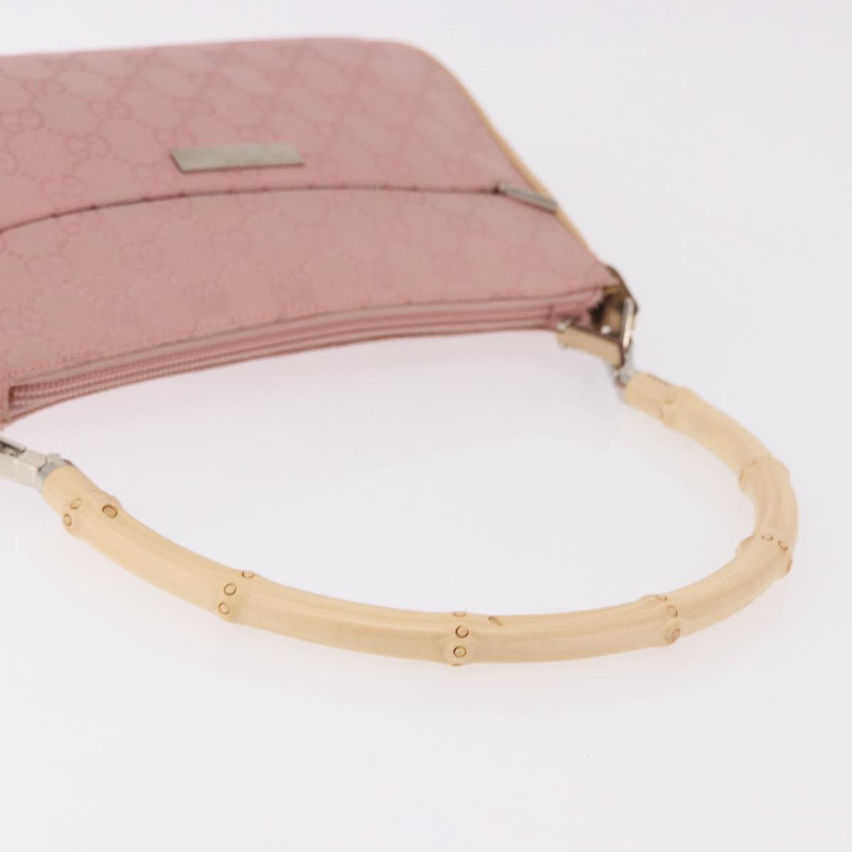 GUCCI Bamboo GG Canvas Shoulder Bag Pink Gold 001 3870 Auth 189093V