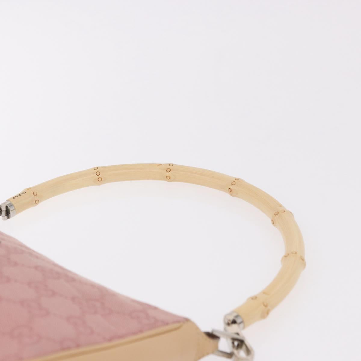 GUCCI Bamboo GG Canvas Shoulder Bag Pink Gold 001 3870 Auth 189093V