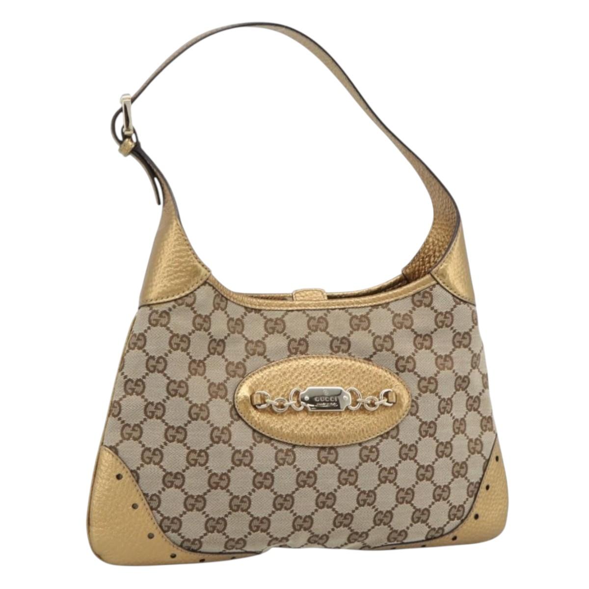 GUCCI GG Canvas Hand Bag Beige Gold 145778 Auth 189094V