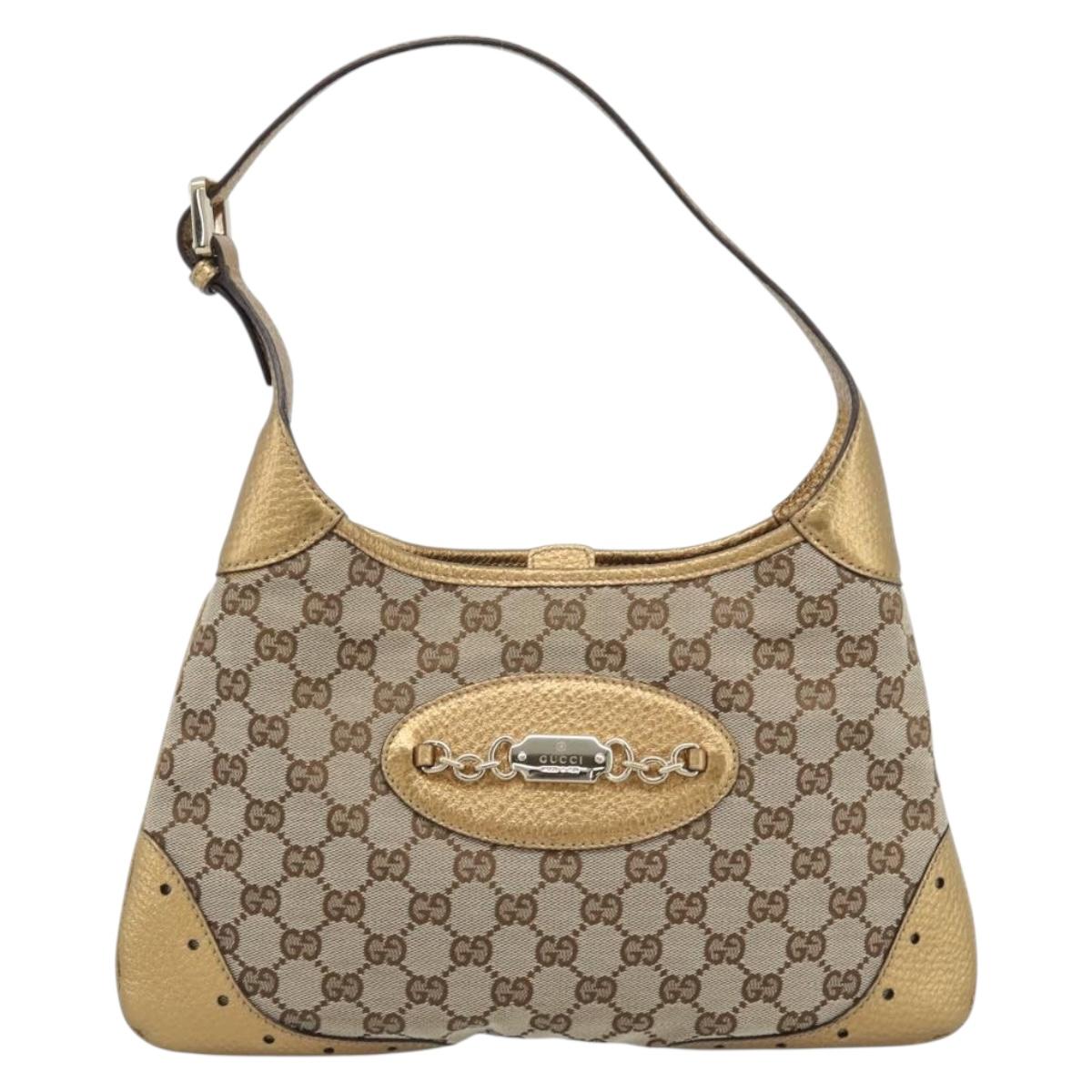 GUCCI GG Canvas Hand Bag Beige Gold 145778 Auth 189094V