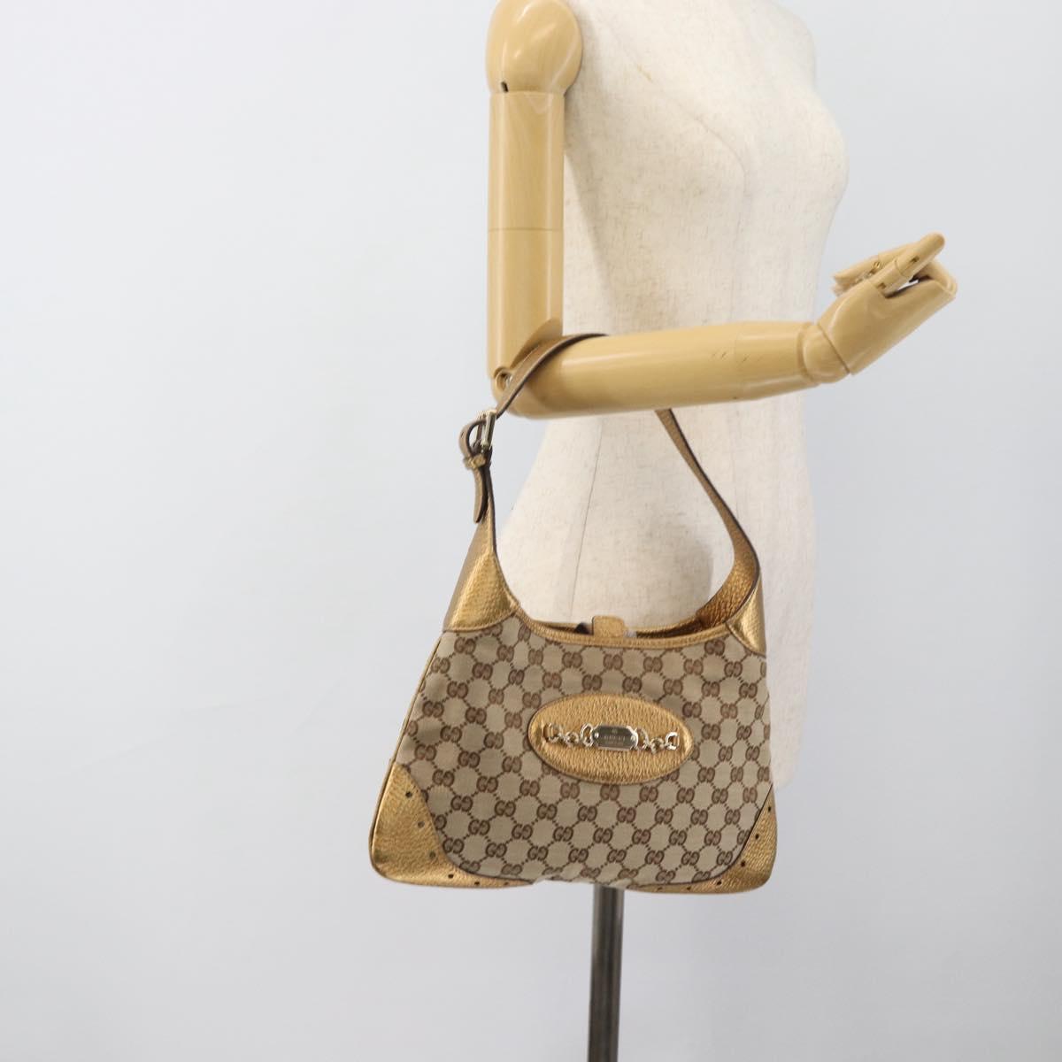 GUCCI GG Canvas Hand Bag Beige Gold 145778 Auth 189094V