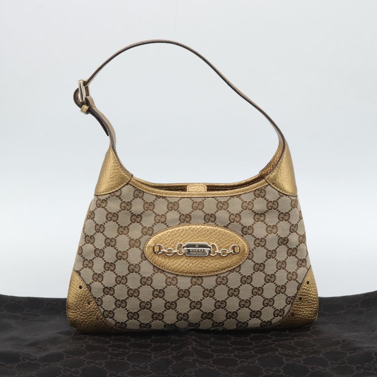 GUCCI GG Canvas Hand Bag Beige Gold 145778 Auth 189094V