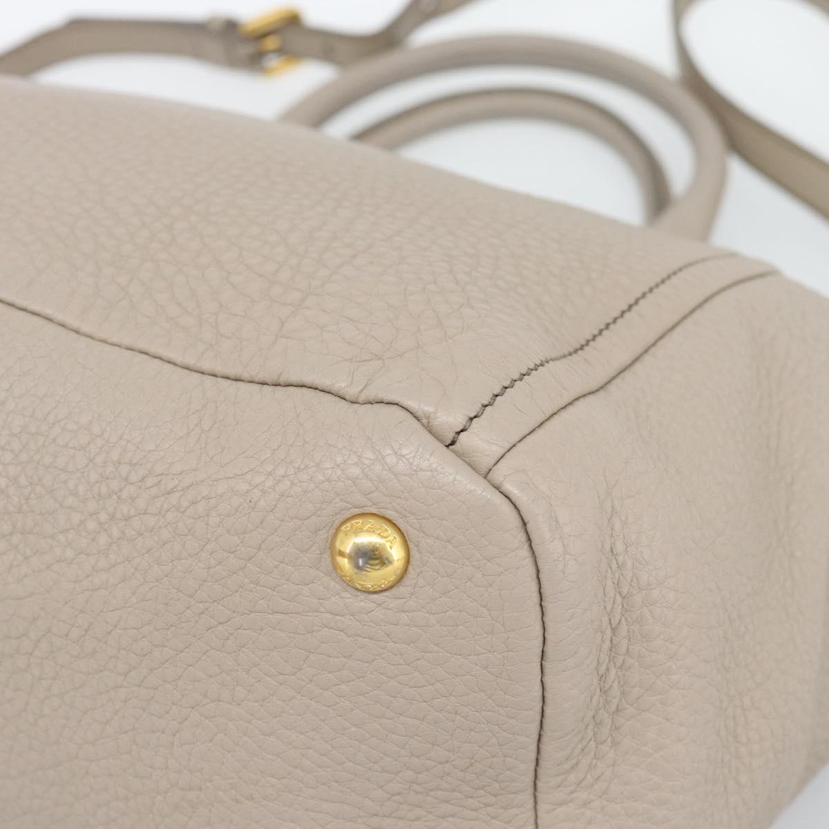 PRADA Hand Bag Vittero Dino Leather Beige Gold Auth 189096A