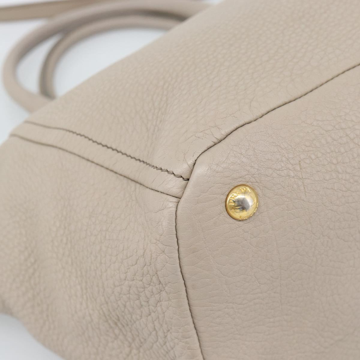 PRADA Hand Bag Vittero Dino Leather Beige Gold Auth 189096A