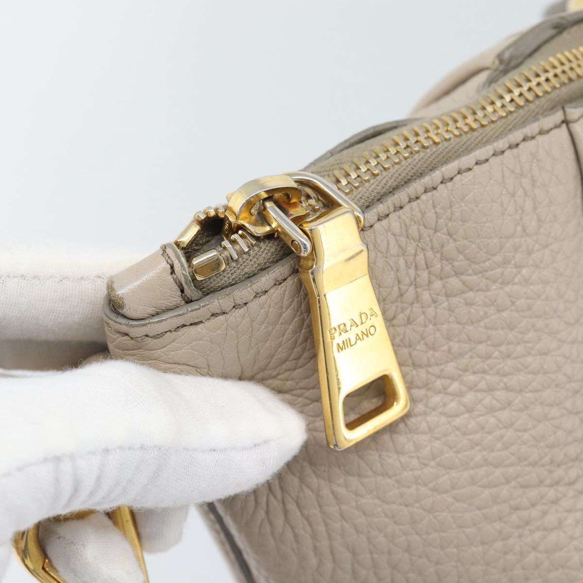 PRADA Hand Bag Vittero Dino Leather Beige Gold Auth 189096A