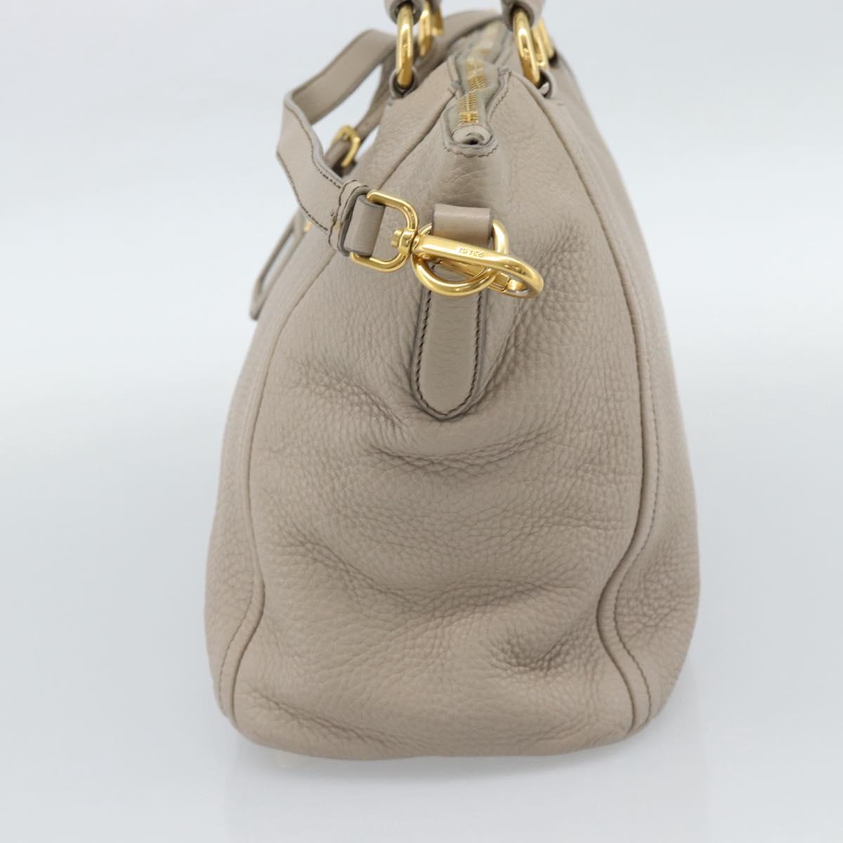 PRADA Hand Bag Vittero Dino Leather Beige Gold Auth 189096A