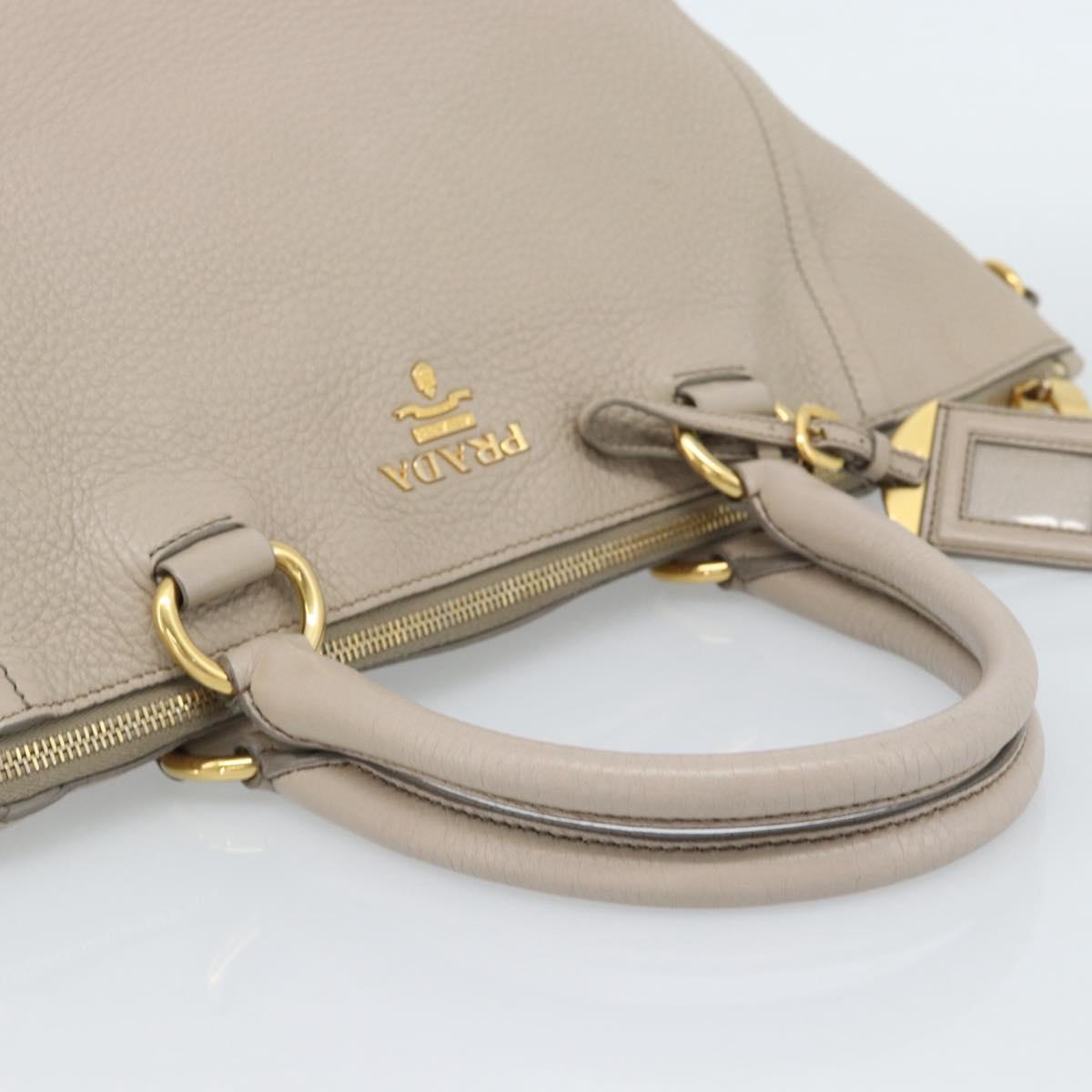 PRADA Hand Bag Vittero Dino Leather Beige Gold Auth 189096A