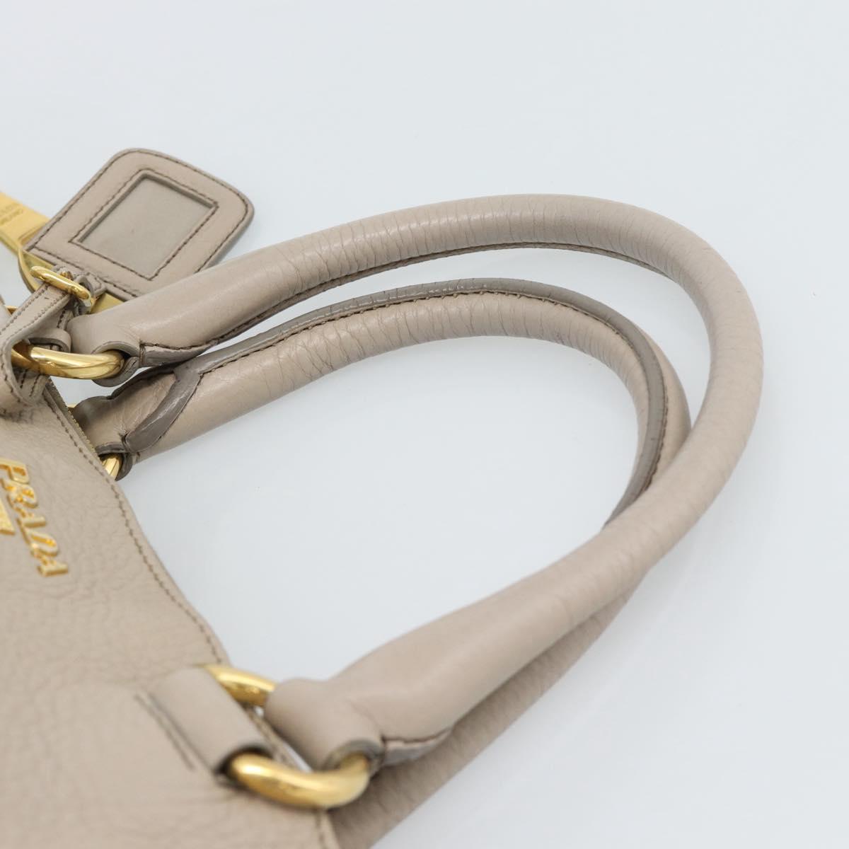 PRADA Hand Bag Vittero Dino Leather Beige Gold Auth 189096A