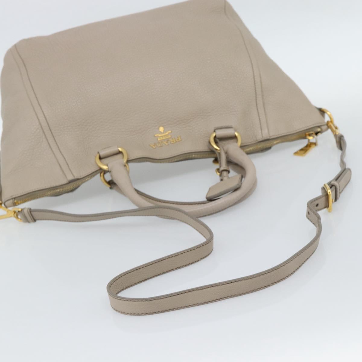 PRADA Hand Bag Vittero Dino Leather Beige Gold Auth 189096A