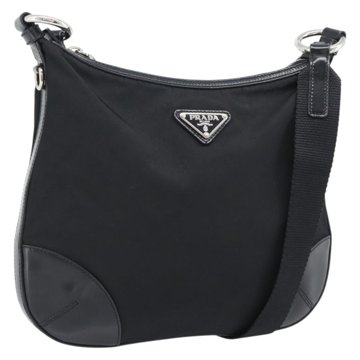 PRADA Shoulder Bag Nylon Black Silver Auth 189098A
