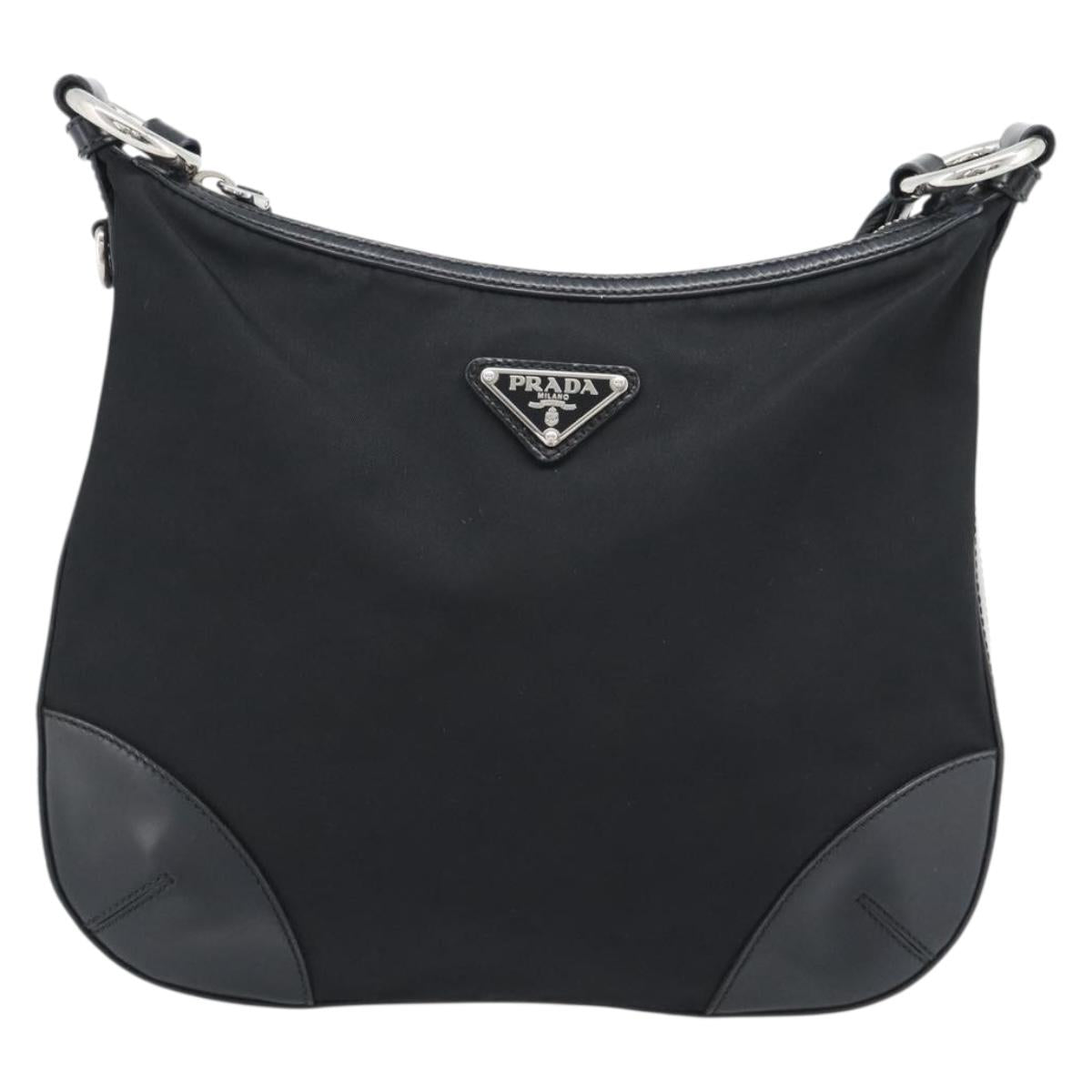 PRADA Shoulder Bag Nylon Black Silver Auth 189098A