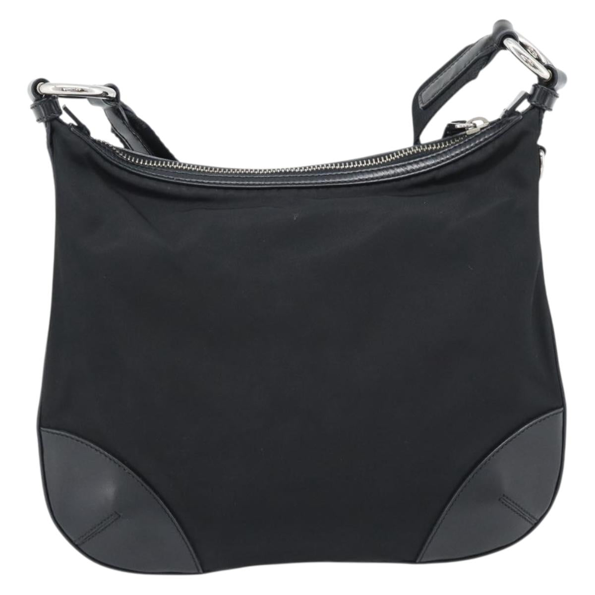 PRADA Shoulder Bag Nylon Black Silver Auth 189098A
