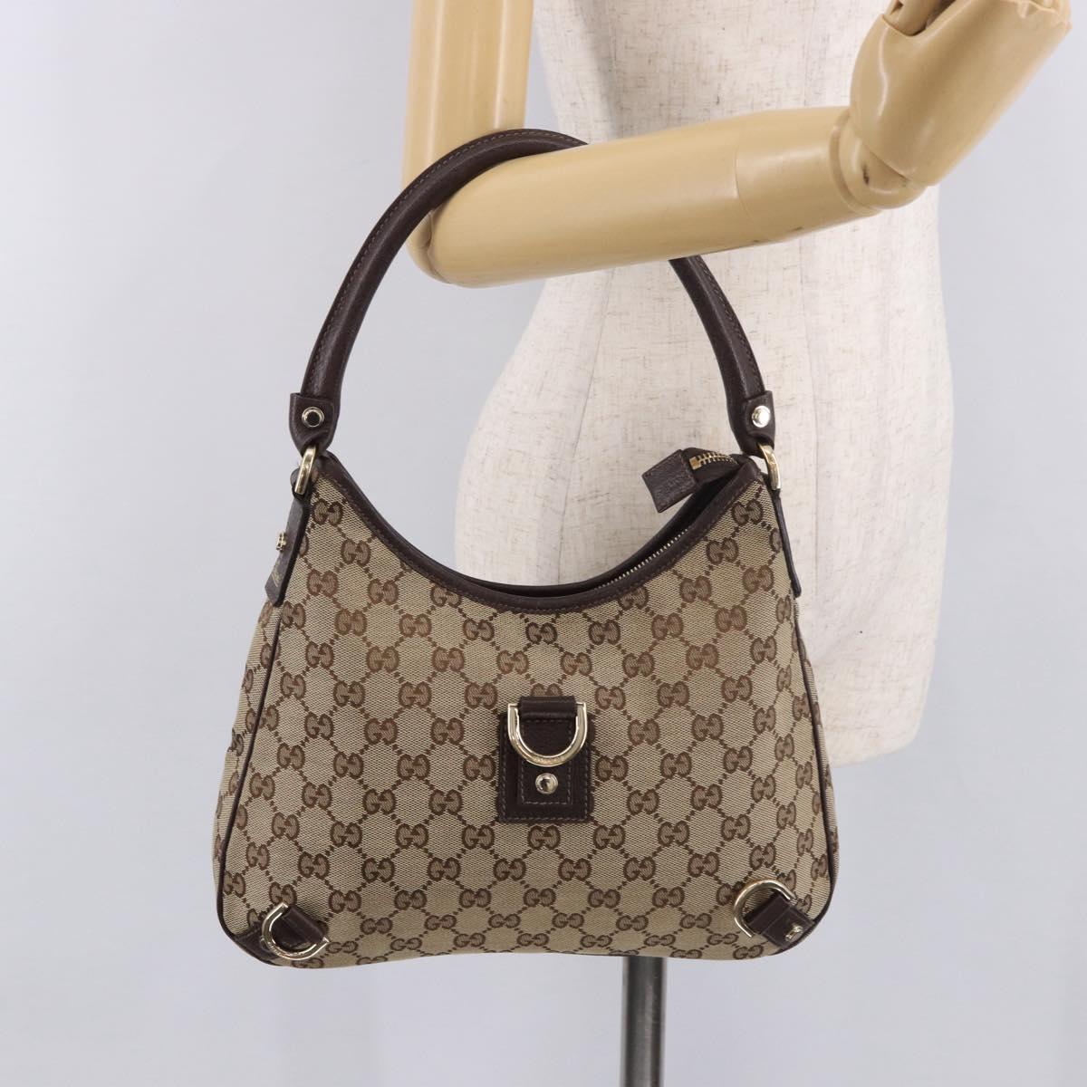 GUCCI Abbey GG Canvas Shoulder Bag Beige Gold 130738 Auth 189099A
