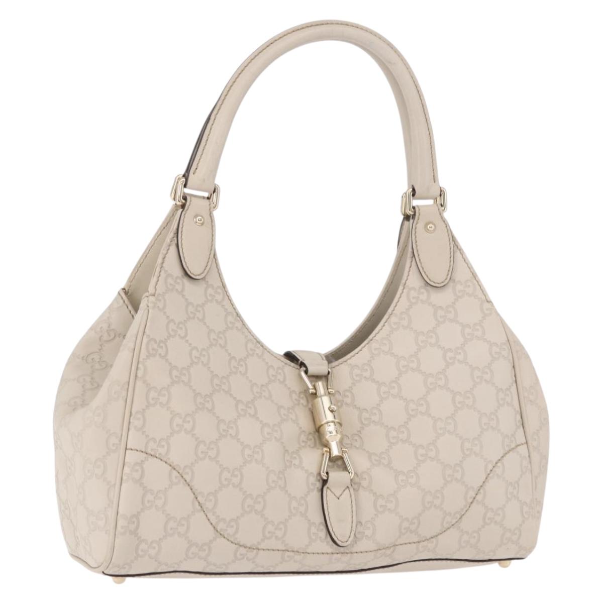 GUCCI New Jackie GG Canvas Shoulder Bag Leather Ivory Gold 145819 Auth 189101A